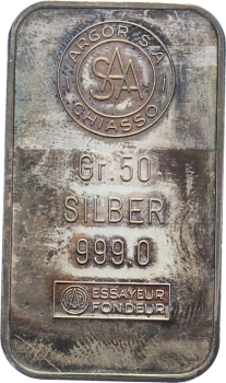 50 Gramm Silberbarren Argor SA Chiasso